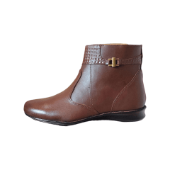 Bota Feminina Confortável em Couro Legítimo com Salto Baixo e Forro Acolchoado - 1586