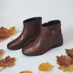 Bota Feminina Confortável em Couro Legítimo com Salto Baixo e Forro Acolchoado - 1586