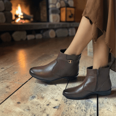 Bota Feminina Confortável em Couro Legítimo com Salto Baixo e Forro Acolchoado - 1586