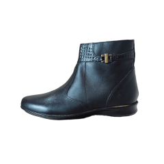 Bota Feminina Confortável em Couro Legítimo com Salto Baixo e Forro Acolchoado - 1586