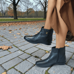 Bota Feminina Confortável em Couro Legítimo com Salto Baixo e Forro Acolchoado - 1586