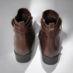 Bota Feminina em Couro Legítimo com Fivela e Zíper Lateral – Detalhe em X no Calcanhar-4002
