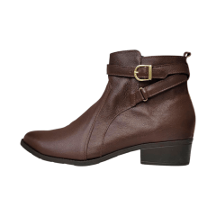 Bota Feminina em Couro Legítimo com Fivela e Zíper Lateral – Detalhe em X no Calcanhar-4002