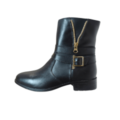 Coturno Feminino Elegante em Couro Legítimo com Salto Bloco, Detalhe em Zíper e Zíper Lateral -1587