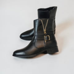 Coturno Feminino Elegante em Couro Legítimo com Salto Bloco, Detalhe em Zíper e Zíper Lateral -1587