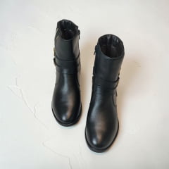 Coturno Feminino Elegante em Couro Legítimo com Salto Bloco, Detalhe em Zíper e Zíper Lateral -1587