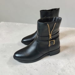 Coturno Feminino Elegante em Couro Legítimo com Salto Bloco, Detalhe em Zíper e Zíper Lateral -1587