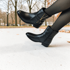 Coturno Feminino Elegante em Couro Legítimo com Salto Bloco, Detalhe em Zíper e Zíper Lateral -1587