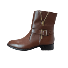 Coturno Feminino Elegante em Couro Legítimo com Salto Bloco, Detalhe em Zíper e Zíper Lateral -1587