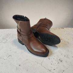 Coturno Feminino Elegante em Couro Legítimo com Salto Bloco, Detalhe em Zíper e Zíper Lateral -1587