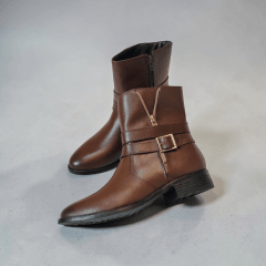 Coturno Feminino Elegante em Couro Legítimo com Salto Bloco, Detalhe em Zíper e Zíper Lateral -1587