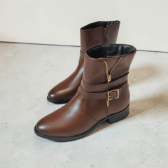 Coturno Feminino Elegante em Couro Legítimo com Salto Bloco, Detalhe em Zíper e Zíper Lateral -1587