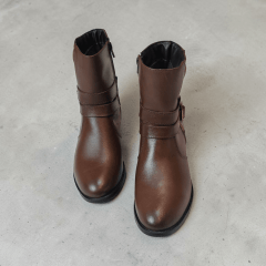 Coturno Feminino Elegante em Couro Legítimo com Salto Bloco, Detalhe em Zíper e Zíper Lateral -1587