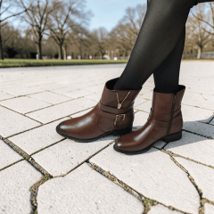 Coturno Feminino Elegante em Couro Legítimo com Salto Bloco, Detalhe em Zíper e Zíper Lateral -1587