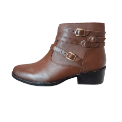 Coturno Feminino em Couro Legítimo com 4 Fivelas, Salto Bloco Confortável e Zíper Lateral - 1588