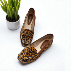 Mocassim Conforto Flexível em Couro Legítimo Animal Print - 5152