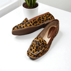 Mocassim Conforto Flexível em Couro Legítimo Animal Print - 5152