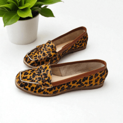 Mocassim Conforto Flexível em Couro Legítimo Animal Print - 5152