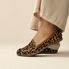Mocassim Conforto Flexível em Couro Legítimo Animal Print - 5152