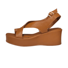 Anabela de Couro Legítimo com Design Cruzado e Fivela na Lateral -5155