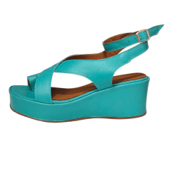 Anabela de Couro Legítimo com Design Cruzado e Fivela na Lateral -5155