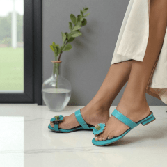 Rasteira Feminina com Flor no Dedo e Saltinho – Couro Legítimo -5139