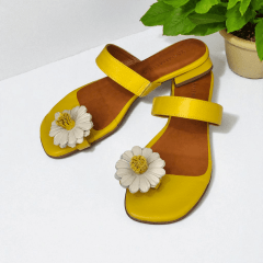 Rasteira Feminina com Flor no Dedo e Saltinho – Couro Legítimo -5139