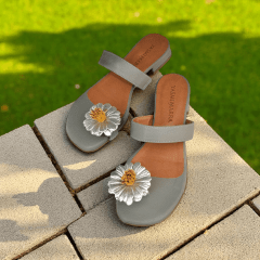 Rasteira Feminina com Flor no Dedo e Saltinho – Couro Legítimo -5139