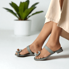 Rasteira Feminina com Flor no Dedo e Saltinho – Couro Legítimo -5139