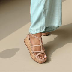 Sandália Anabela Minimalista em Couro Legítimo com Tiras -5159