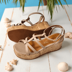 Sandália Anabela Minimalista em Couro Legítimo com Tiras -5159