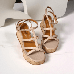 Sandália Anabela Minimalista em Couro Legítimo com Tiras -5159