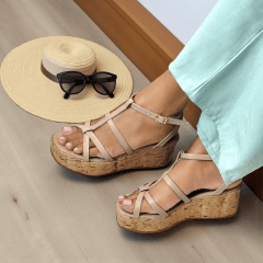 Sandália Anabela Minimalista em Couro Legítimo com Tiras -5159