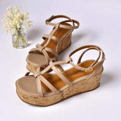 Sandália Anabela Minimalista em Couro Legítimo com Tiras -5159