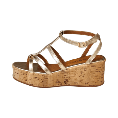 Sandália Anabela Minimalista em Couro Legítimo com Tiras -5159