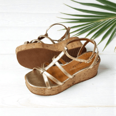 Sandália Anabela Minimalista em Couro Legítimo com Tiras -5159