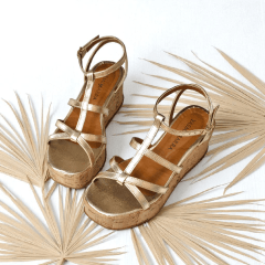 Sandália Anabela Minimalista em Couro Legítimo com Tiras -5159