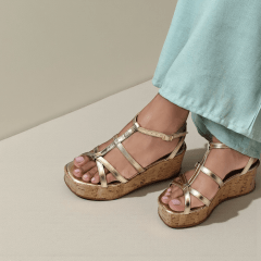 Sandália Anabela Minimalista em Couro Legítimo com Tiras -5159