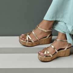 Sandália Anabela Minimalista em Couro Legítimo com Tiras -5159