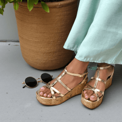 Sandália Anabela Minimalista em Couro Legítimo com Tiras -5159