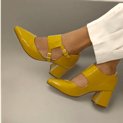 SCARPIN SALTO BLOCO COURO LEGITIMO VERNIZ ELEGANTE-45505