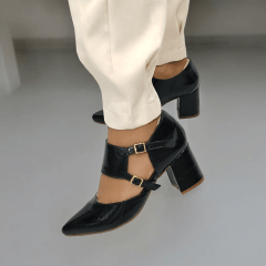 SCARPIN SALTO BLOCO COURO LEGITIMO VERNIZ ELEGANTE-45505
