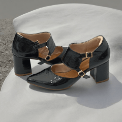 SCARPIN SALTO BLOCO COURO LEGITIMO VERNIZ ELEGANTE-45505