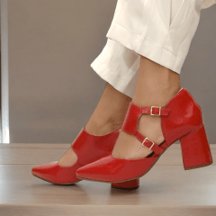 SCARPIN SALTO BLOCO COURO LEGITIMO VERNIZ ELEGANTE-45505