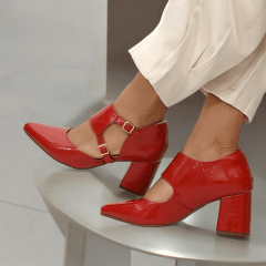 SCARPIN SALTO BLOCO COURO LEGITIMO VERNIZ ELEGANTE-45505