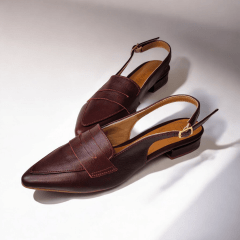 Scarpin Slingback de Couro Legitimo Salto Baixo- 5118