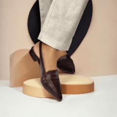 Scarpin Slingback de Couro Legitimo Salto Baixo- 5118