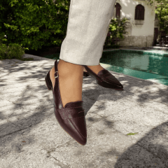 Scarpin Slingback de Couro Legitimo Salto Baixo- 5118