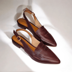 Scarpin Slingback de Couro Legitimo Salto Baixo- 5118