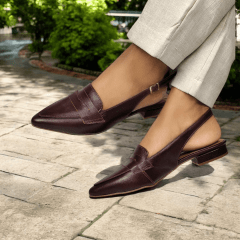 Scarpin Slingback de Couro Legitimo Salto Baixo- 5118